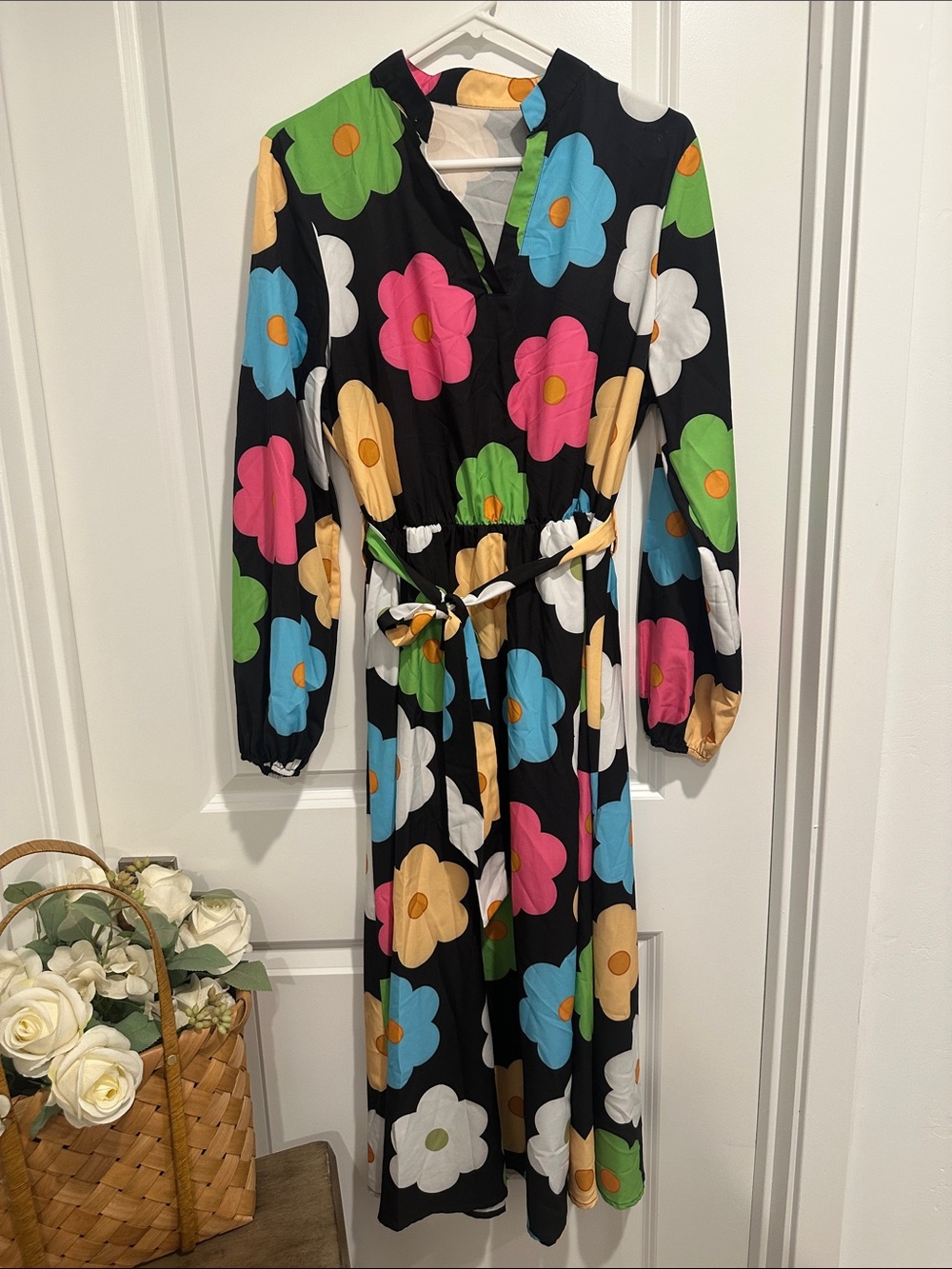 Black Floral Maxi Dress with Bold Multicolor Flowers